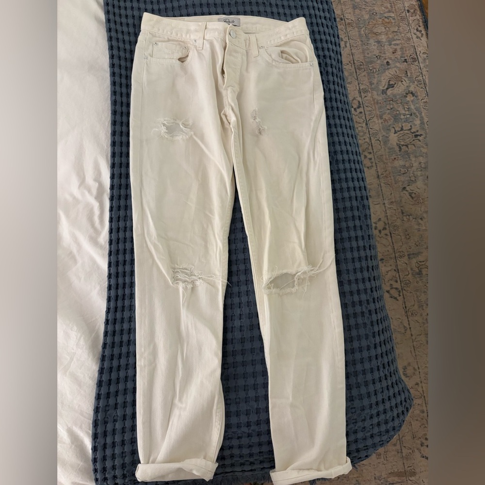 Rails White Distressed Straight Leg Mid Rise Denim